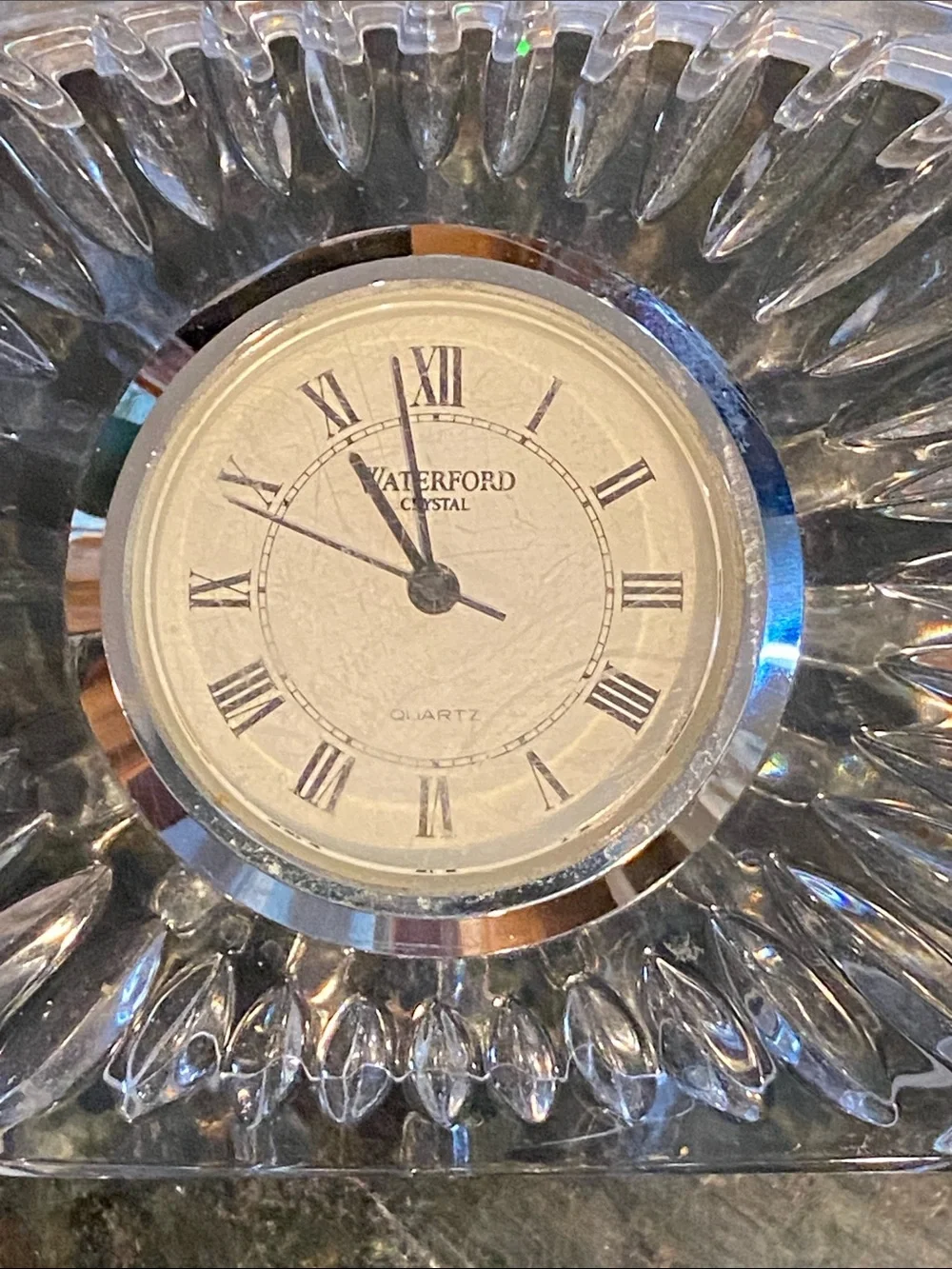 Waterford Clear Crystal Oval Desk Clock with Sunburst Cut